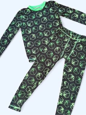 Kids Green & Black Cube Print Pajama Set